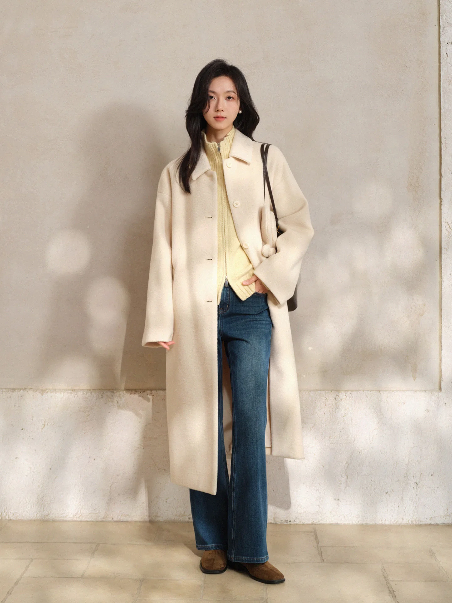 Wool Long Coat Women Elegant Straight-Leg Overcoat Lady Warm Lapel Wool Jacket Chic Winter Daily Outfits Stylish Commuting Looks