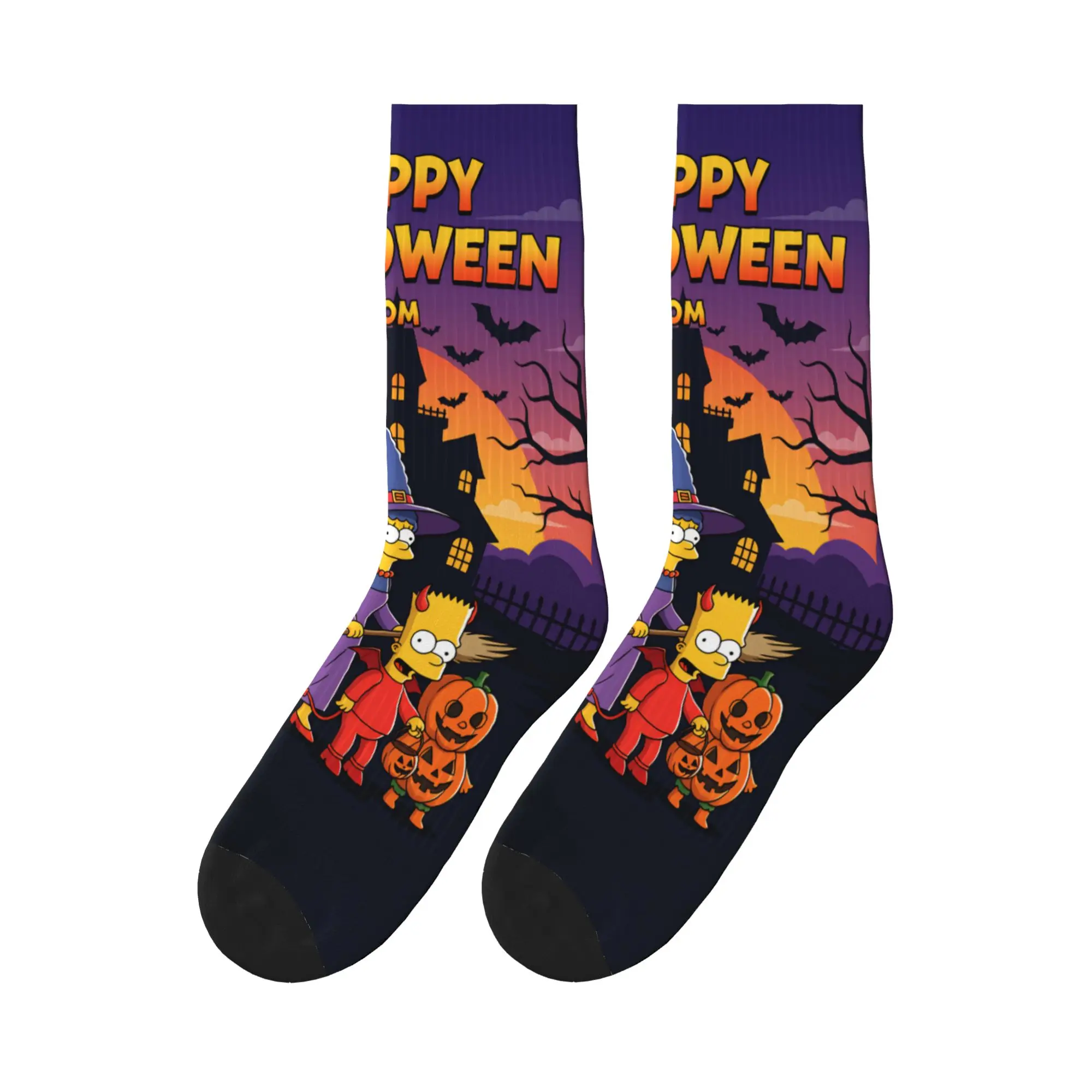 

S-Simpsons Happy Halloween Cartoon Socks Harajuku Stockings Autumn Non-Slip Men's Socks Soft Custom Climbing Socks