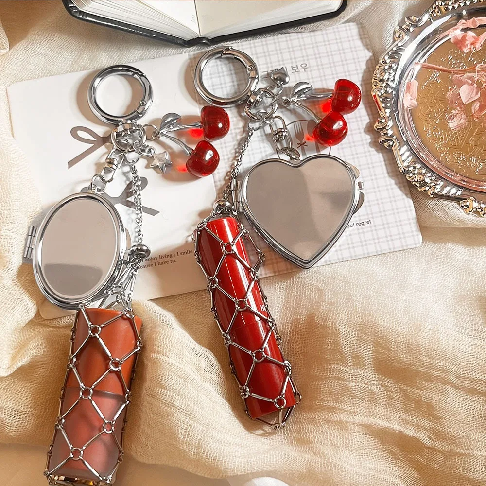 

Chic New Arrival Sleek Silver Lipstick Keyring Mesh Keeper Key Chain Purse Pendant Trendy Cosmetic Pouch Feminine Inspired