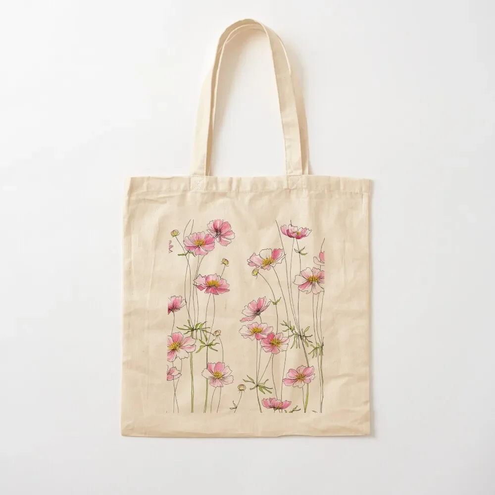 

Pink Cosmos Flowers Tote Bag reusable shopping bags shopper bags for women Bag