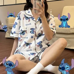 Disney Stitch Summer New short-sleeved shorts ladies pajamas suit loose T shirt Sleepwear cute women's home Nightwear clothing