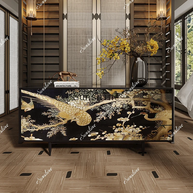 French painted living room wall decoration high-grade solid wood storage cabinet  FT