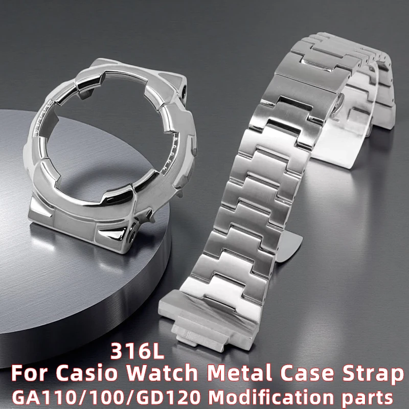 

For Casio Watch Metal Case Strap GA110/100/GD120 Black Gold Series Modified 316L Stainless Steel Case Bracelet Accessories