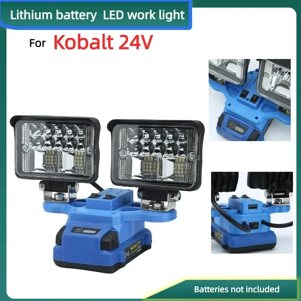 Lithium Battery LED Work Light for Kobalt 24V Max Low Profile Battery Powered Portable Outdoor Light with USB(No Battery)