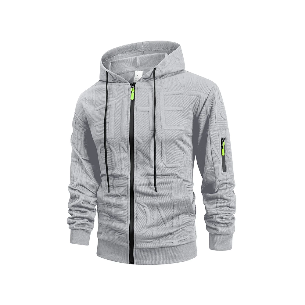

Мужская жаккардовая спортивная куртка с капюшоном и надписью, теплая и повседневная универсальная толстовка на осень и зиму с несколькими карманами