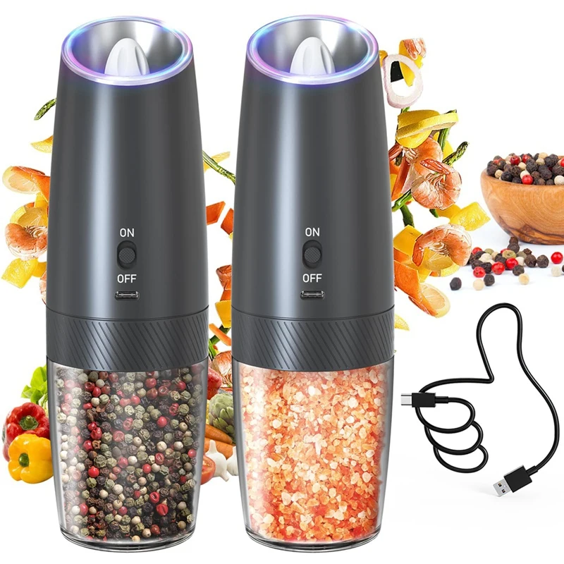 Electric Salt & Pepper Grinder Set Rechargeable Salt & Pepper Grinder Set With LED Light,Adjustable Coarseness