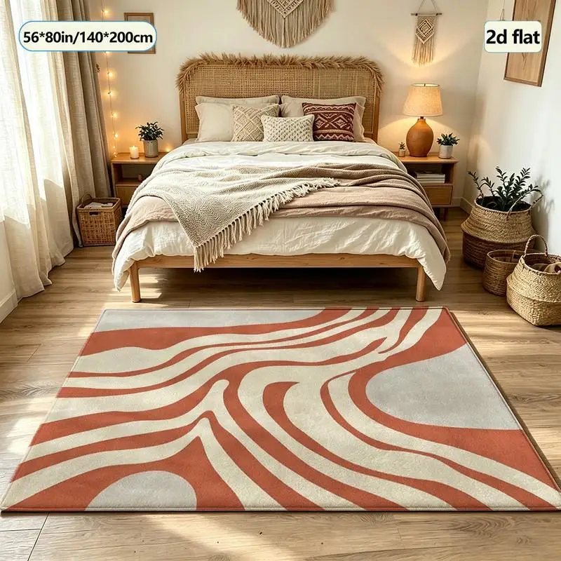 Red Clay-Colored Wavy Abstract Carpet Flooring Mid-Century Modern Home Decor Living Room Bedroom Carpet