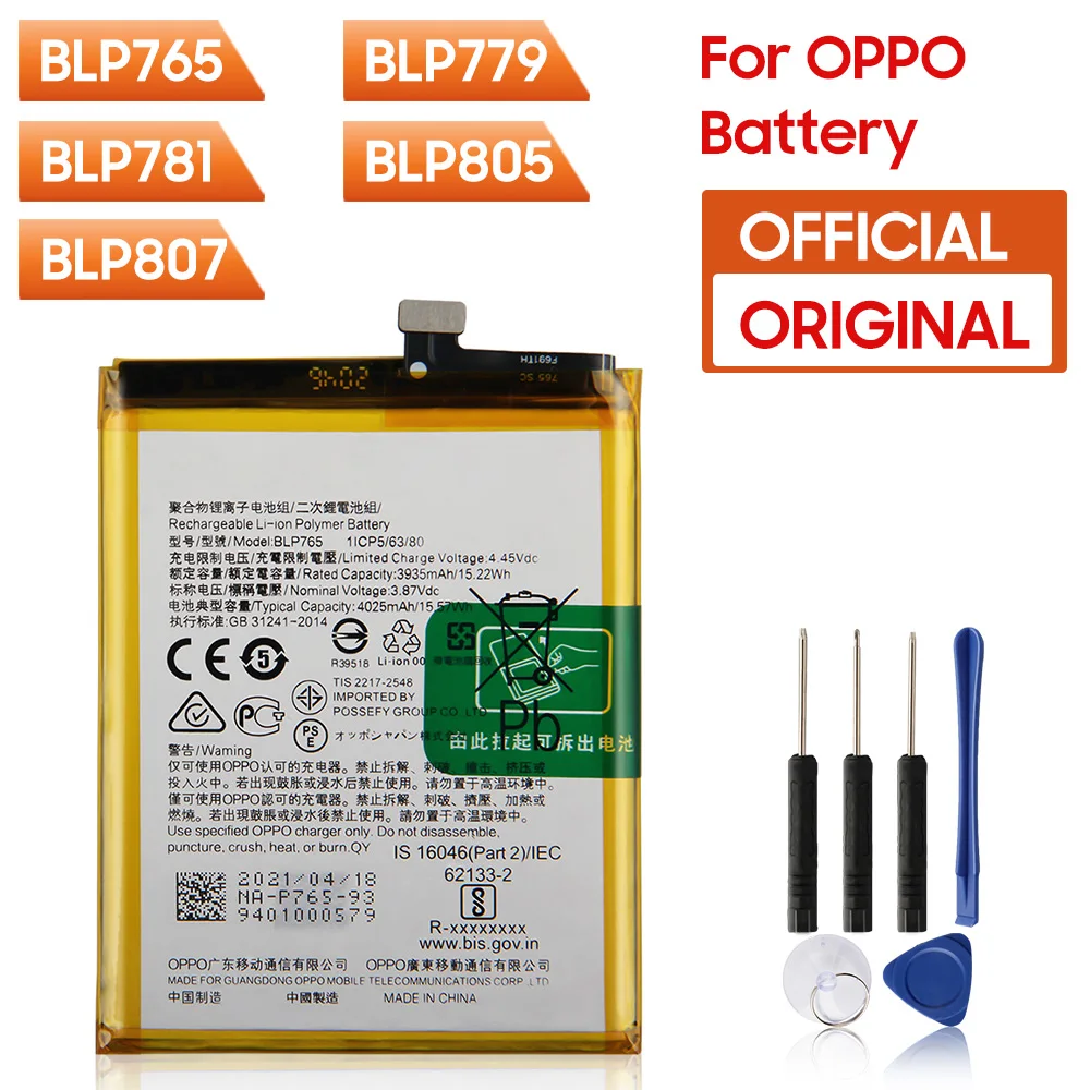 Original Replacement Battery BLP765 BLP779 BLP781 BLP805 BLP807 For OPPO A91 A92S A52 A32 A93 A55 Realme V5  +Tool 5000mAh