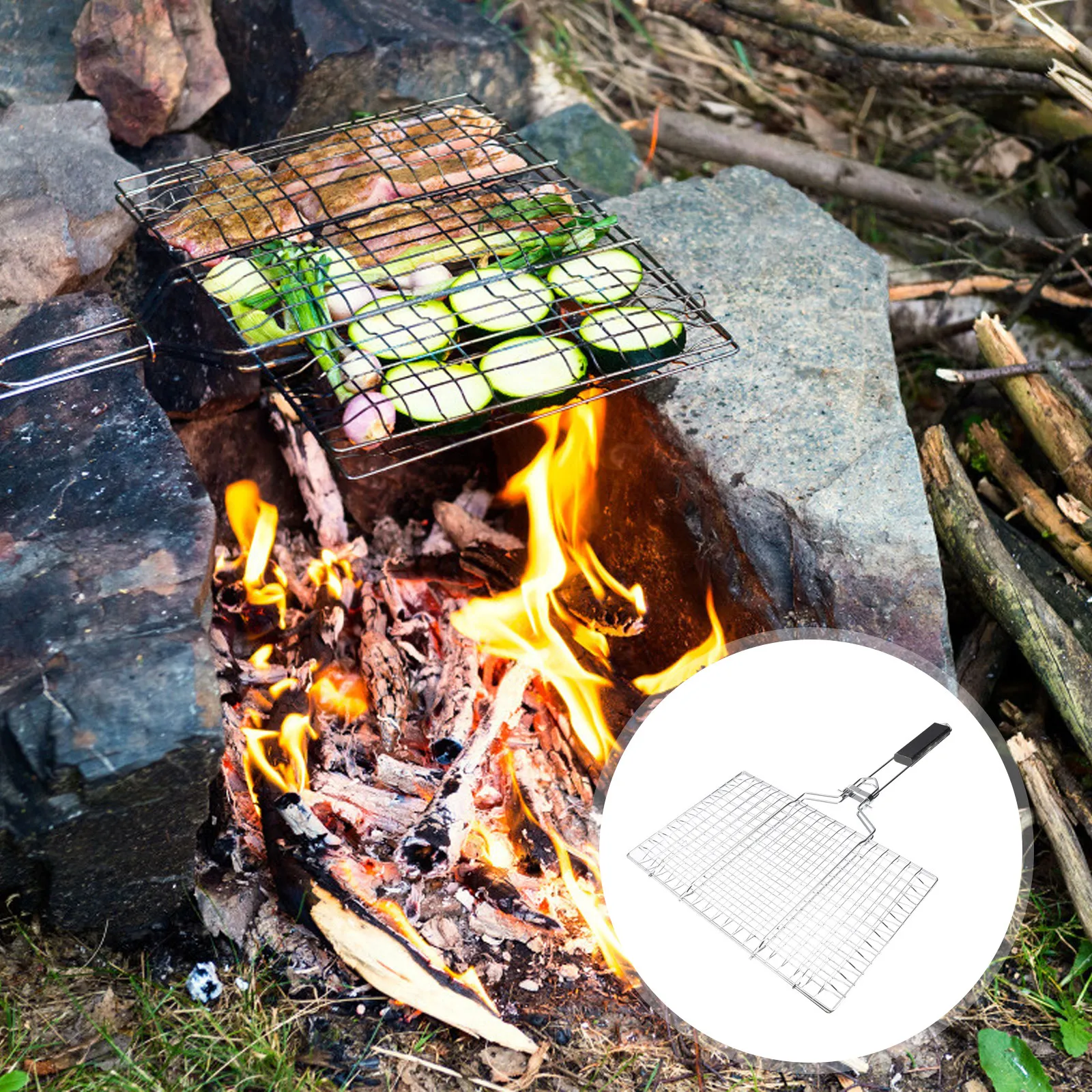 

1Pcs Barbecue Grill Stainless Steel Nonstick Surface Detachable Folding Grate for Outdoor Bbq Picnic Easy Wash Reusable Function