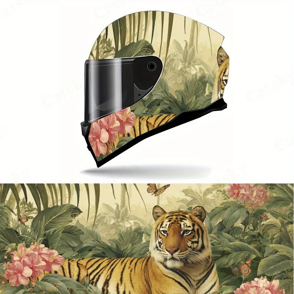 

Mighty tiger in dense jungle habitats motorcycle vinyl wraps helmet decal,self-adhesive waterproof helmet decoration,universal m