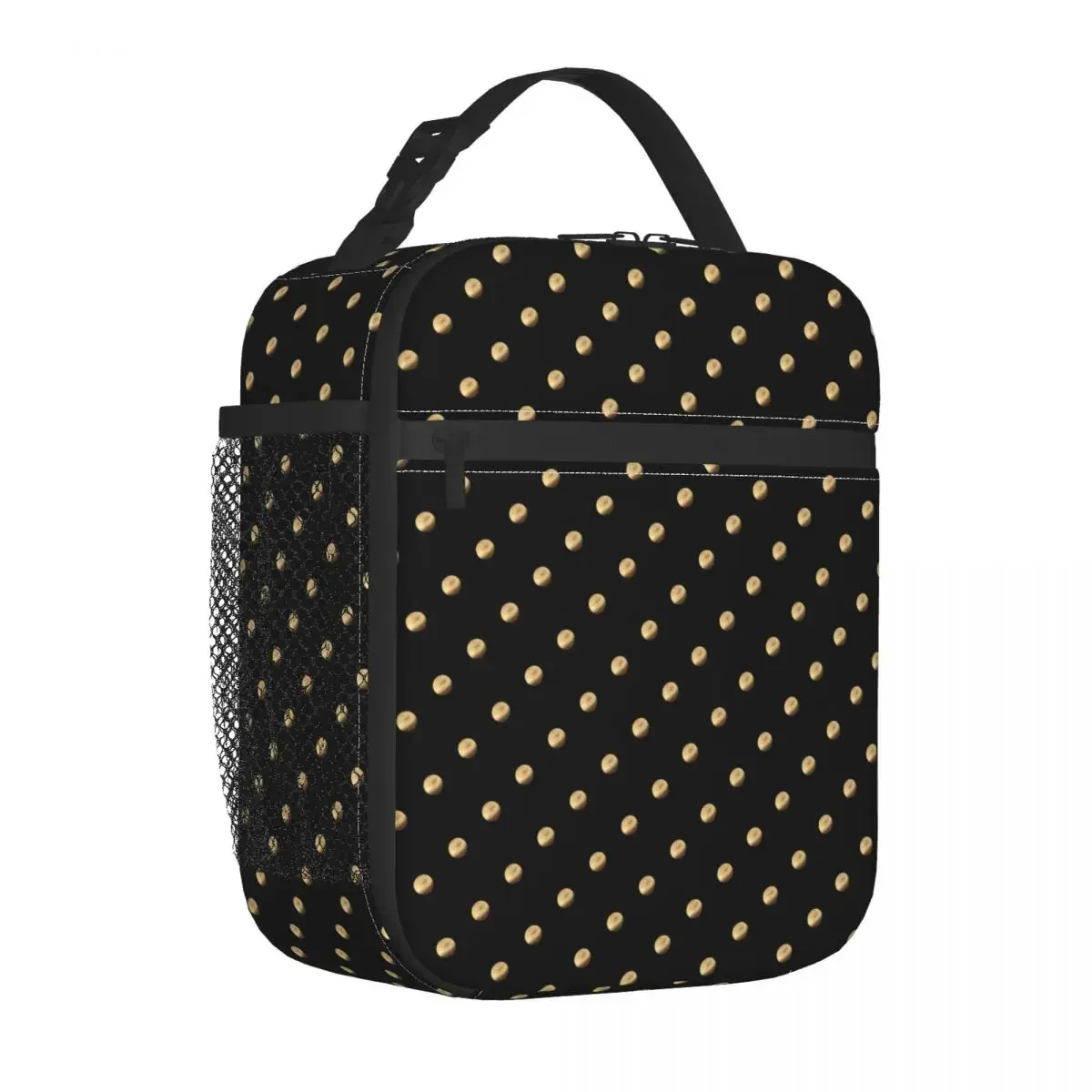 

Lunch Bag Gold Portable Lunch Box For Women Polka Picnic Cooler Bag Casual Waterproof Tote Food Bags