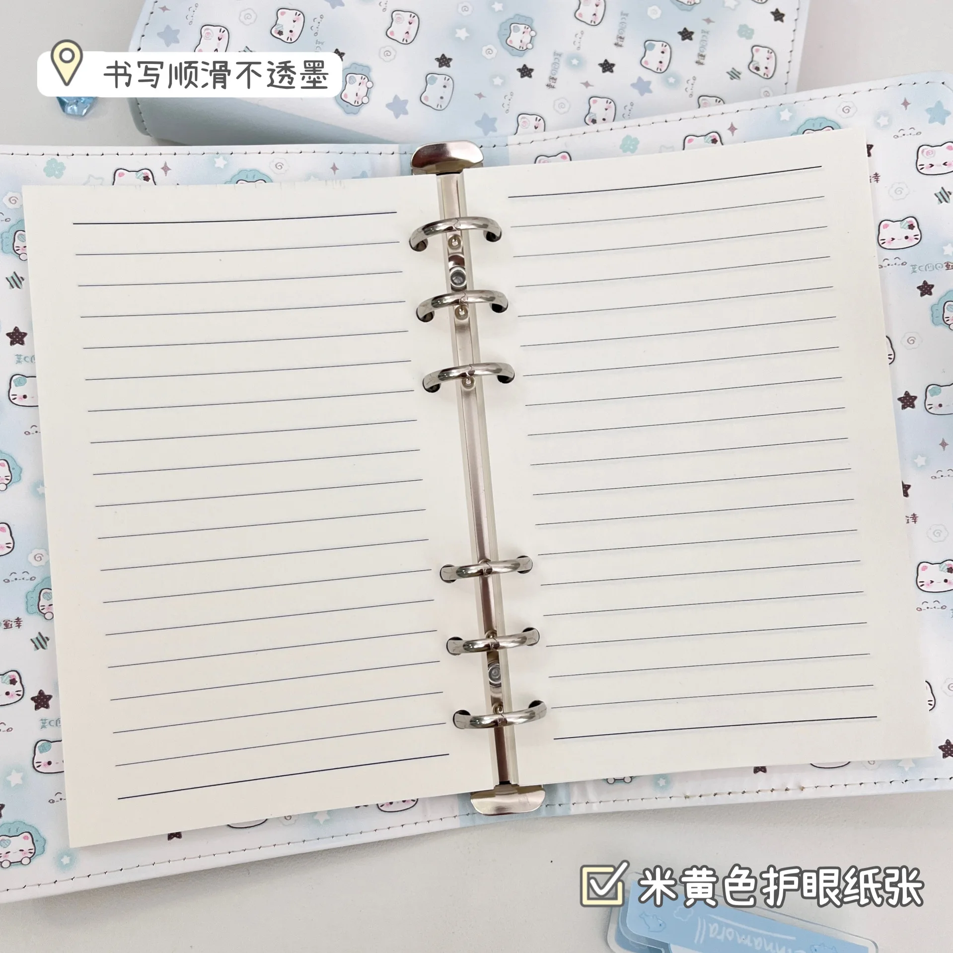 A6 notebook cute cat loose-leaf PU leather binder Detachable magnetic buckle replaceable paper student notepad