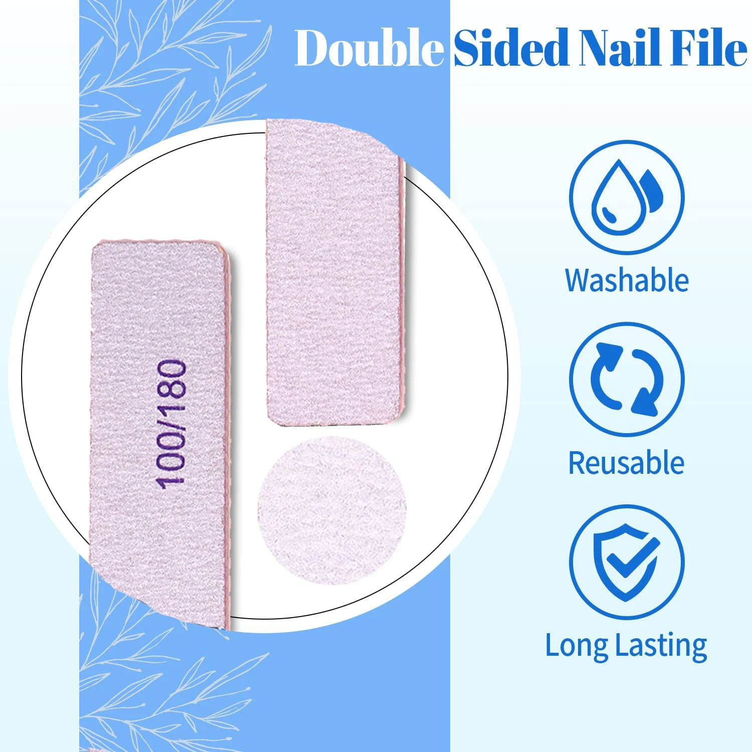 5/10Pcs Professional Nail Files Double Sided Emery Board 100/180 Grit Washable Nail Files Smooths Shapes Nails Manicure Pedicure