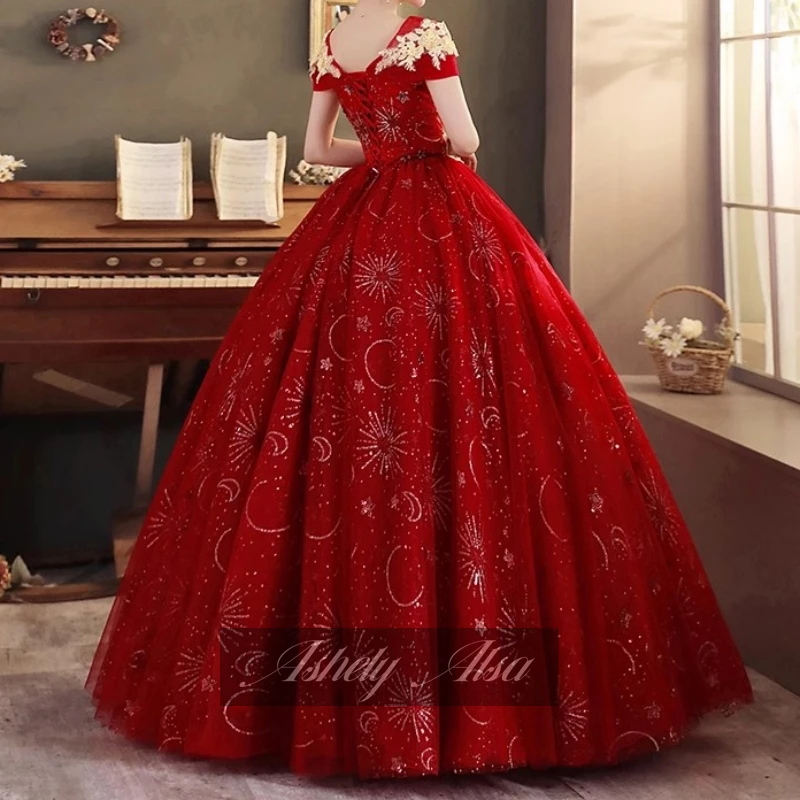 Ashely Alsa gambar asli anggur merah gaun pesta ulang tahun gaun Prom gaun Lengan renda Vestido De 15 16 tahun Anos Quinceanera Gaun