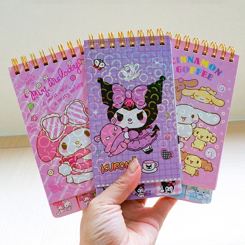 New 16pcs Sanrio Notebook Anime Pachacco Kuromi Melody Cinnamon Student Cute Coloring Page Portable Notepad Coil Stationery Gift