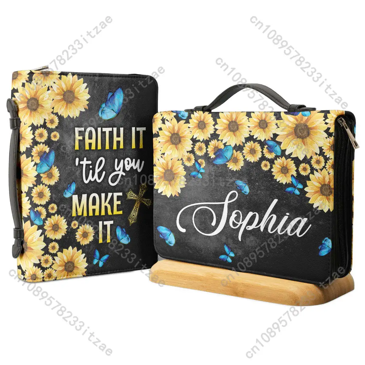 2024 Faith it till you Make it Bible Vrese Print Women's Leather Bible Cover Case High Quality Handle Bible Bags DIY Your Name