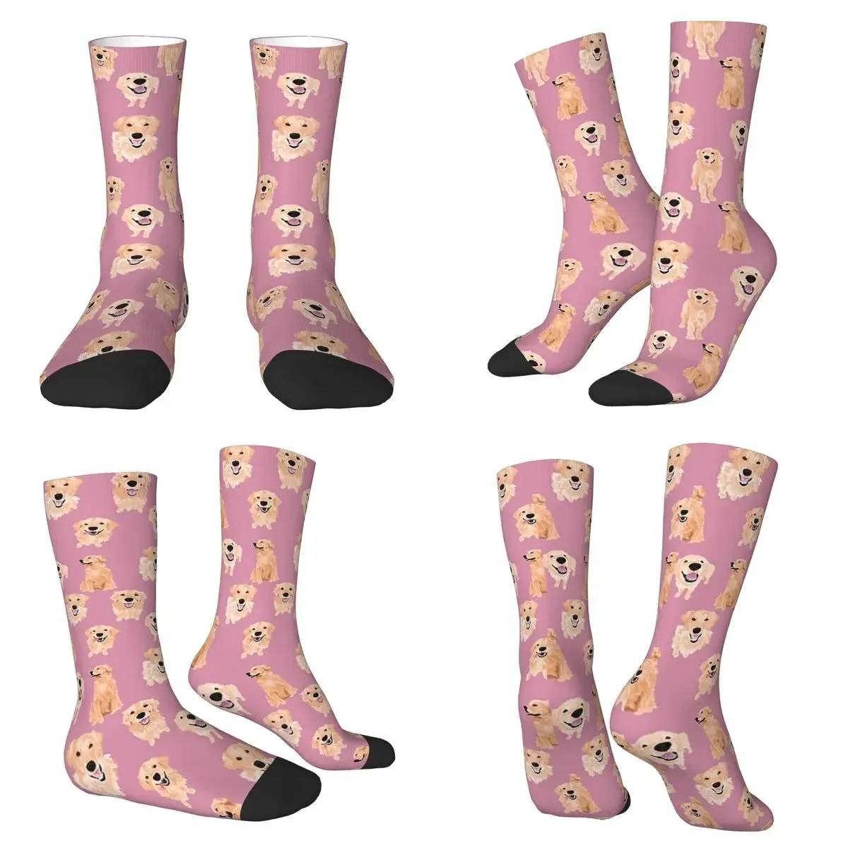 

Golden Retrievers On Pink Socks Harajuku Super Soft Stockings All Season Long Socks for Man Woman Valentine's Day Gifts