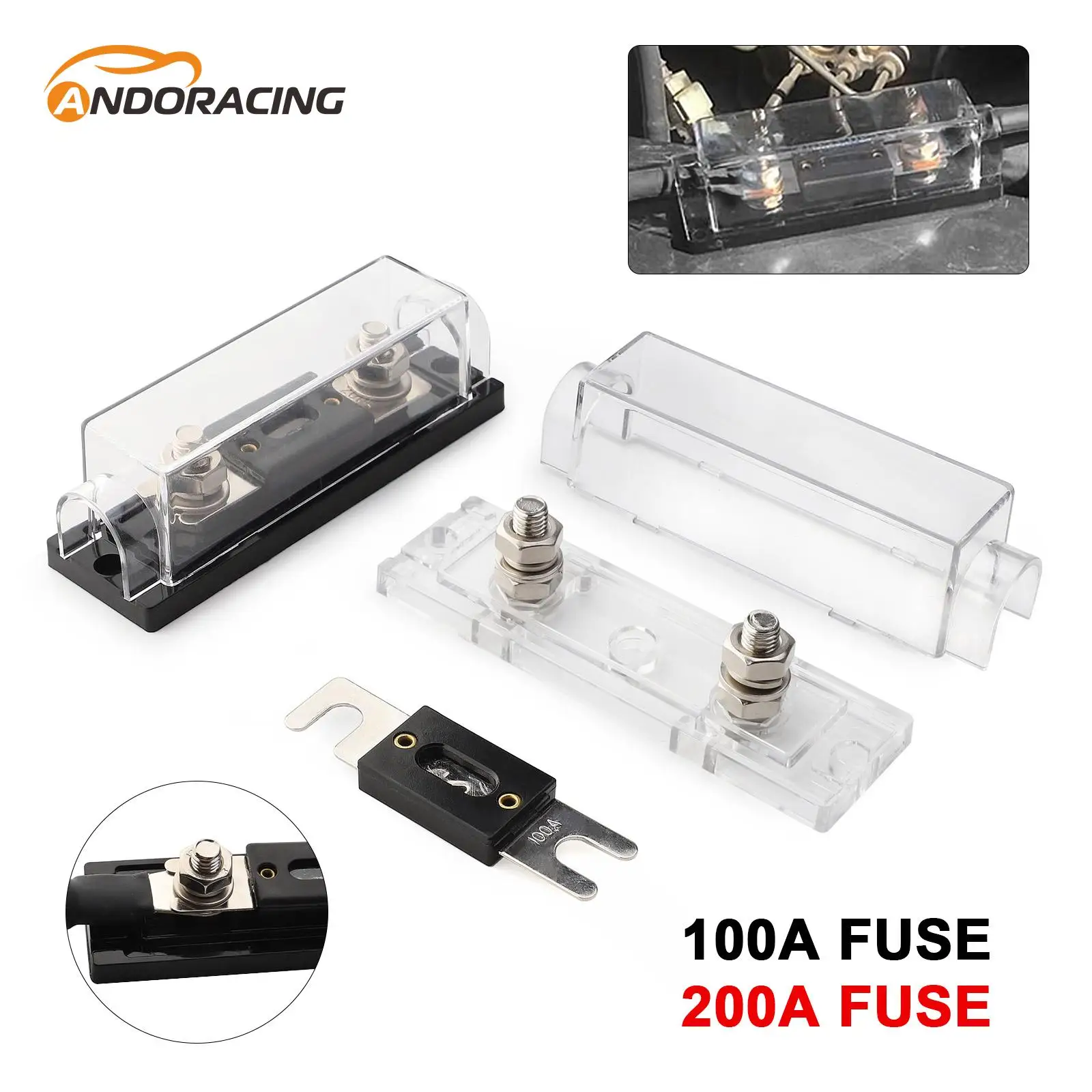 Transparent/Black Car Fuse Box ANL Fuse Holder Distribution in line 0 2 4 GA Positive With ANL Fuse Fusible 100A 200A