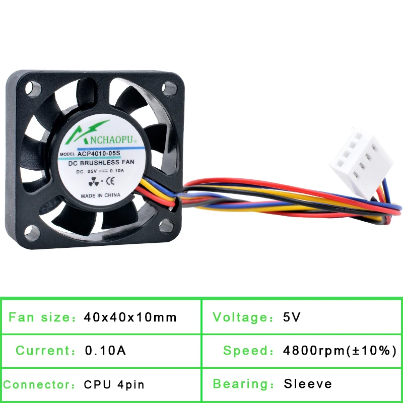 ANCHAOPU 4cm 40mm fan 40x40x10mm DC5V 0.10A 4 lines PWM speed control cooling fan for Raspberry Pi in mini case