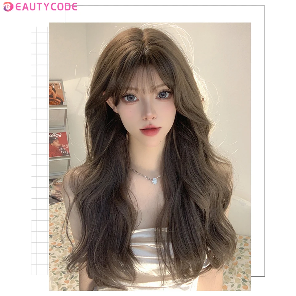 Beautycode longo ondulado ombre brown perucas sintéticas para as mulheres resistente ao calor natural meio parte cosplay festa lolita perucas de cabelo