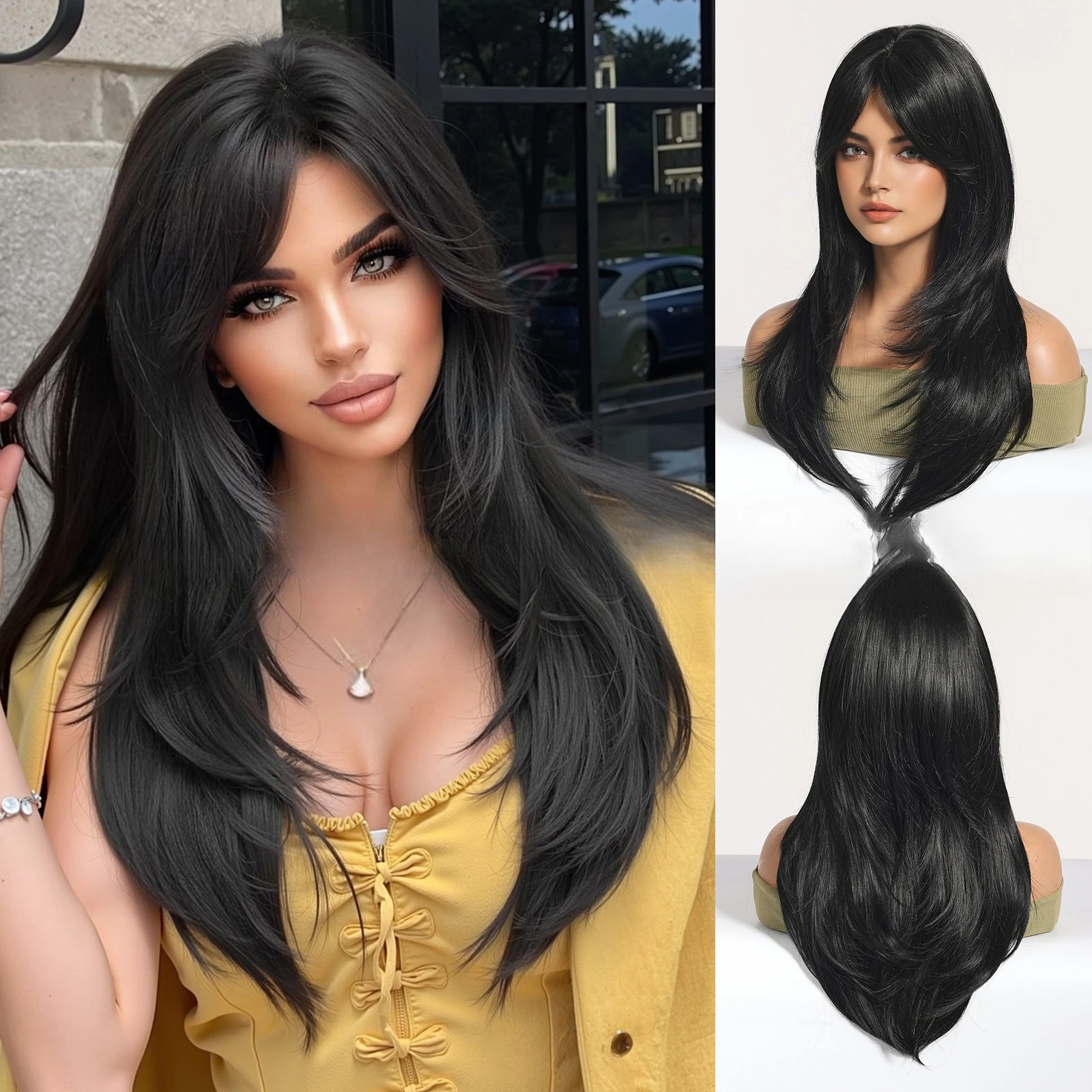 

Wig female long hair eight-character bangs European and American style long curly hair fashion simulation full headgear