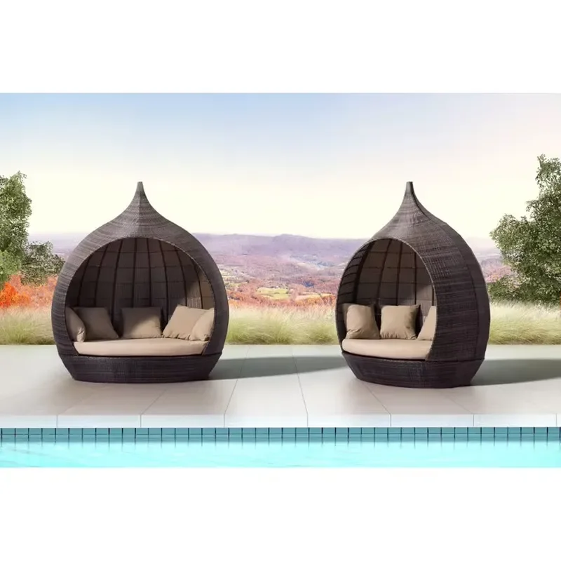 All-weather Beach Lounge Patio Outdoor Canopy Furniture Pool PE rattan Leisure Bed Modern Hotel Waterproof Daybed sofa