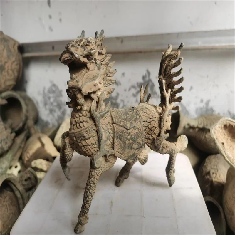 

Chinese Old Unearthed bronze Ancient Kirin Statue,Come From FOLK Collection