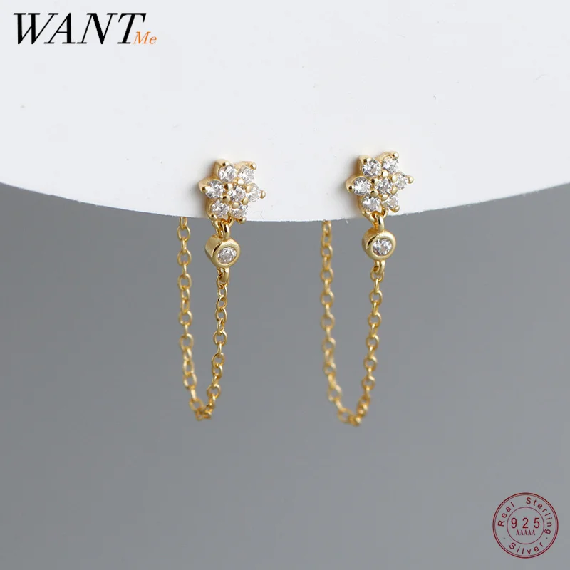 

WANTME 925 Sterling Silver Romantic Floral Link Chain Tassel Earrings for Women Trend Hip Hop Shiny Zircon Unique Party Jewelry