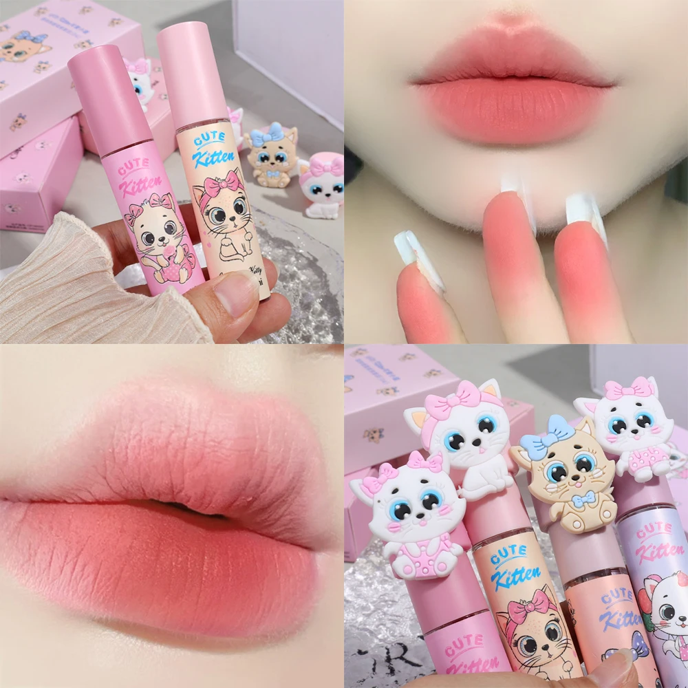 Korean Matte Lip Mud Lip Gloss Silky Smooth Liquid Lipstick Moisturizing Peach Pink Sexy Long Lasting Lip Tint Makeup Cosmetic