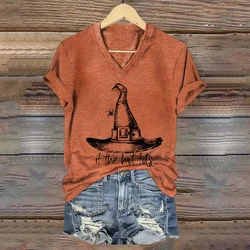 Wizard Hat Pattern Designer V-neck Short Sleeves T shirt Summer Fashion Women's T-shirts Casual Loose Women Clothing Tops