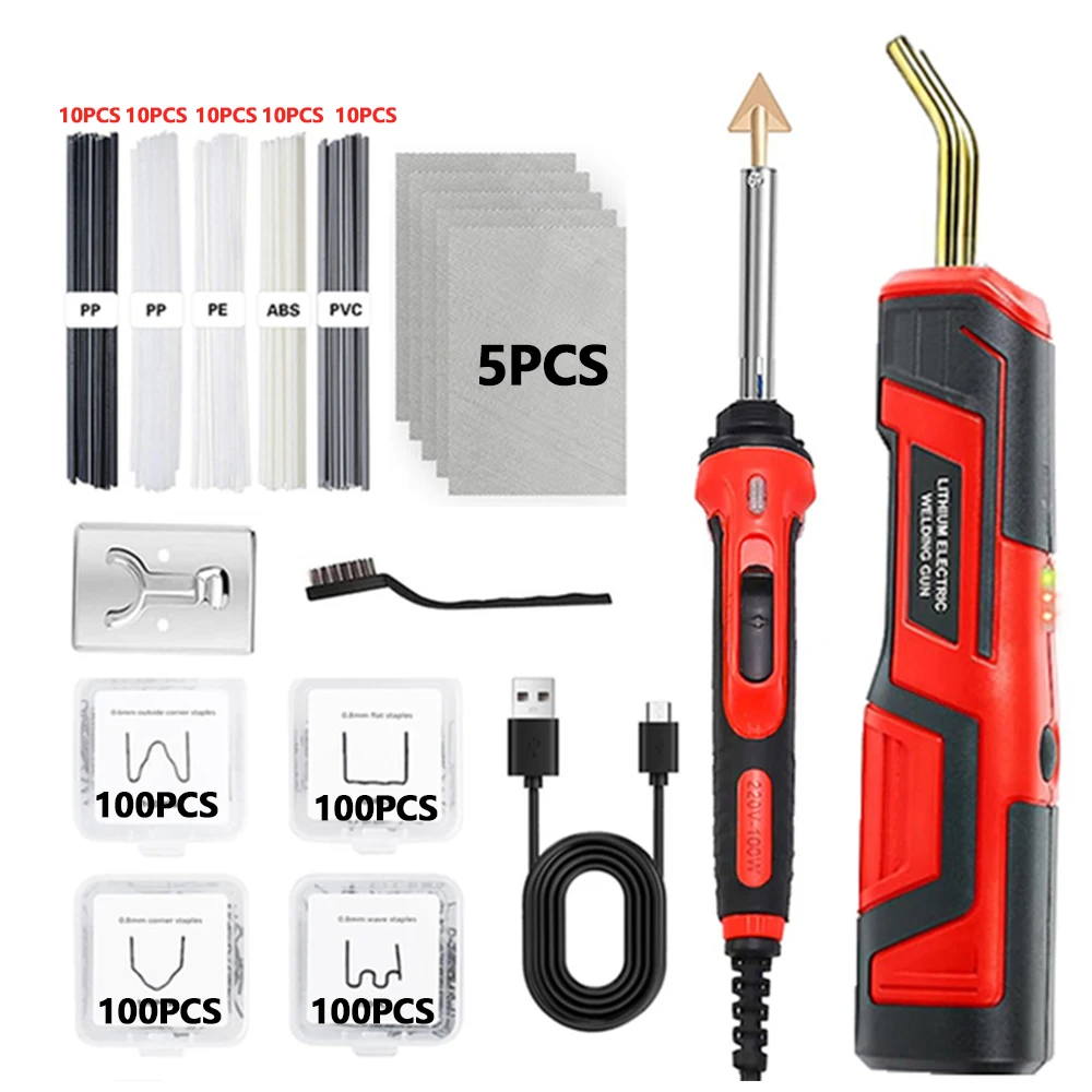 USB Rechargeable Plastic Welder Upgrade Handle Cordless 400PCS Hot Staple Gun LED Plastic Welding Car Bumper Repair Kit