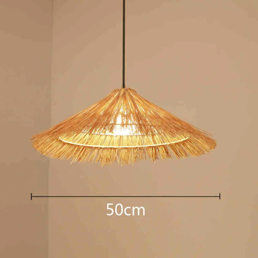 

Hand Woven Rattan Art Chandelier Round Bird's Nest House Straw Hat Bamboo Weaving Lamp Japanese Retro Balcony Restaurant Lamp