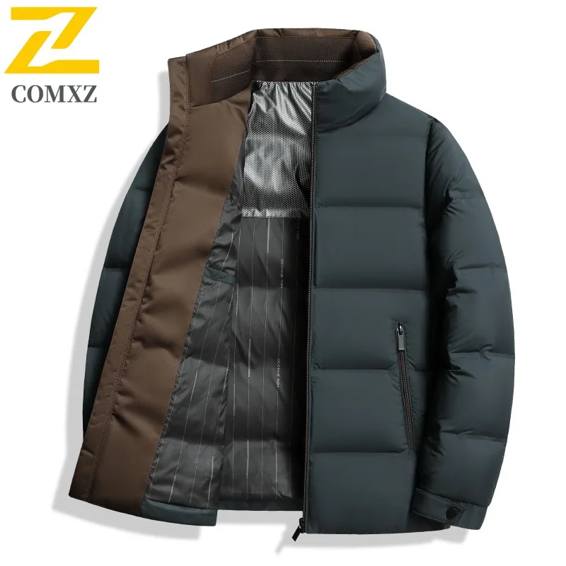 COMXZ Puffer Jacket Men Turndown Collar Classic Business Leisure Thickened Warm Parka Trendy Working Cold Protection Winter Coat