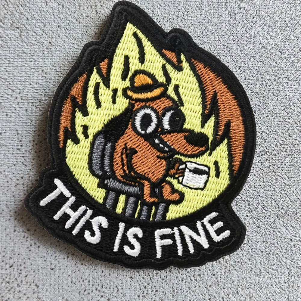 

1 шт. Забавная нашивка-мем «This Is Fine» на липучке – Военная тактическая нашивка для рюкзака, аксессуары для тактического снаряжения