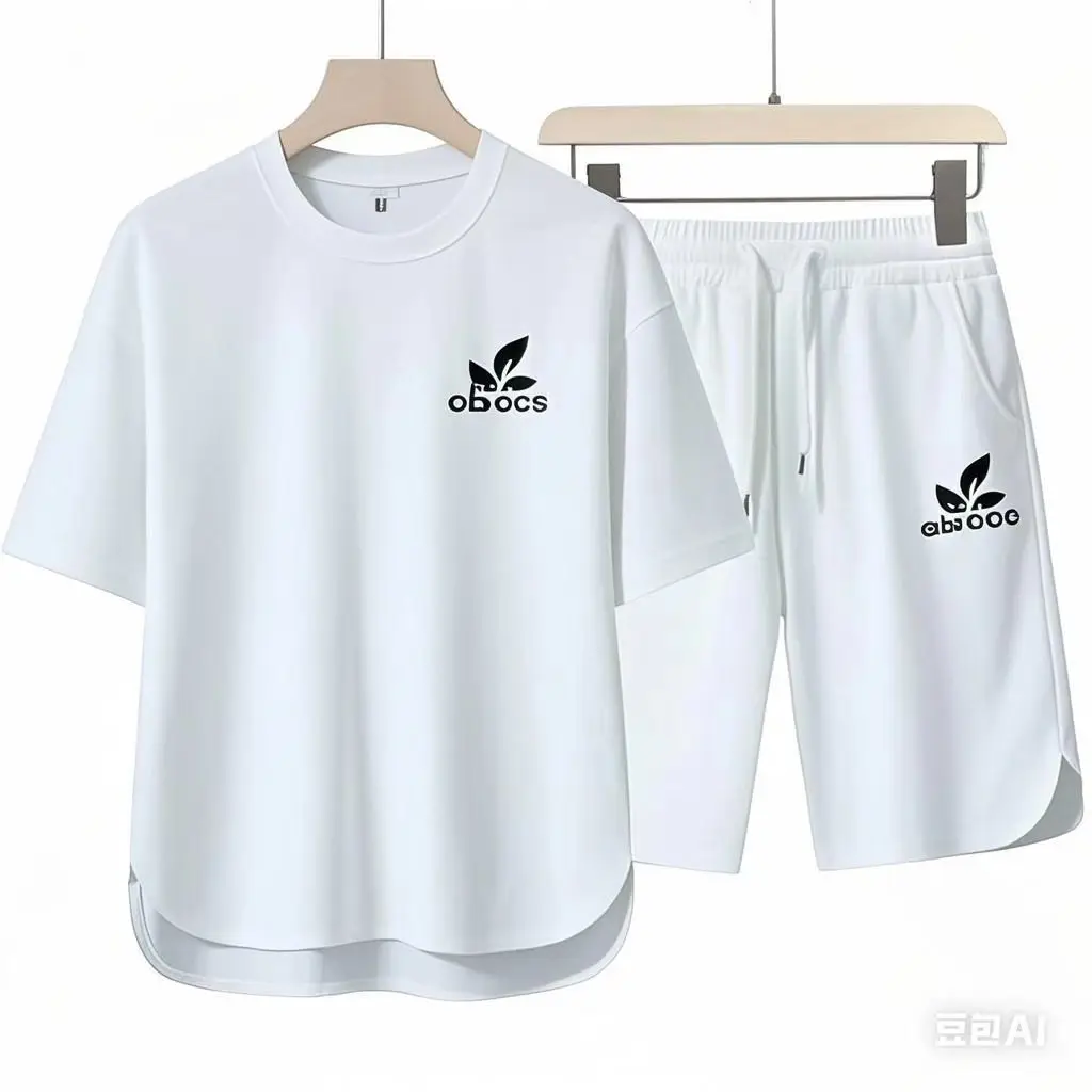 

2025 Men's high-quality suit, casual short-sleeved top + sports shorts, two-piece suit. Fashionable sportswear suit
