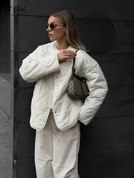 Blessyuki 2023 Autumn Winter Loose Cotton Jacket Women Fashion Casual Rhombock Solid Warm Cotton-padded Female Simple Chic Coat