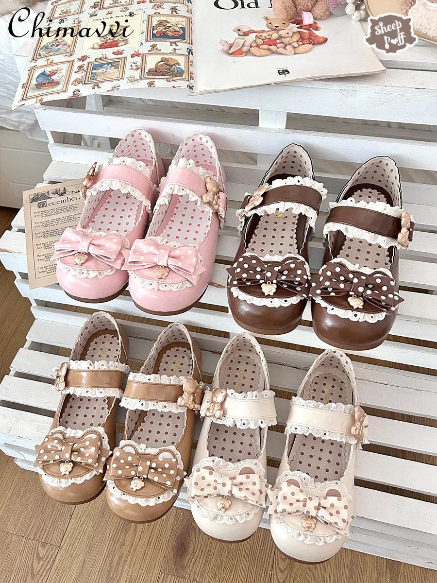 

Japanese Sweet Lolita Cute Soft Sole Flat Shoes 2025 New Cute Bowknot Girl Womens Elegant Temperament Kawaii Mary Jane Shoes
