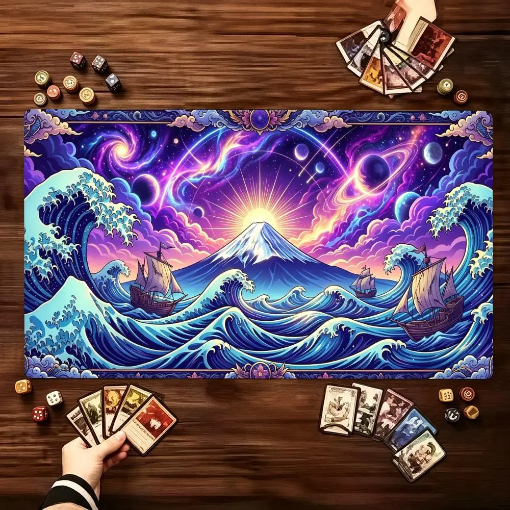 Cosmic Great Wave TCG Playmat Large Non Slip Rubber Mat Smooth Cloth Surface Trading Card Battle Pad For Tabletop Card Sessions