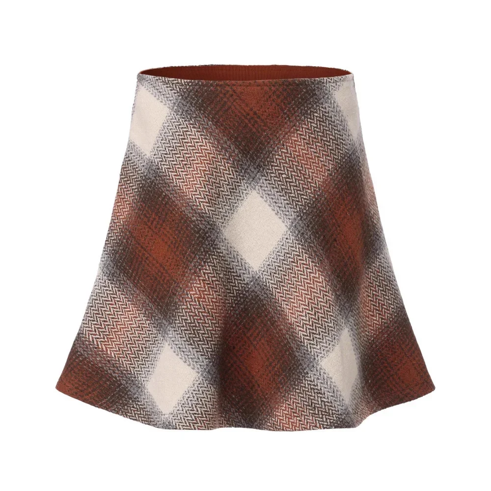 

Новинка 2025 года, женские осенне-зимние модные шерстяные короткие юбки в клетку, женская модная уличная одежда с высокой талией, офисная женская юбка