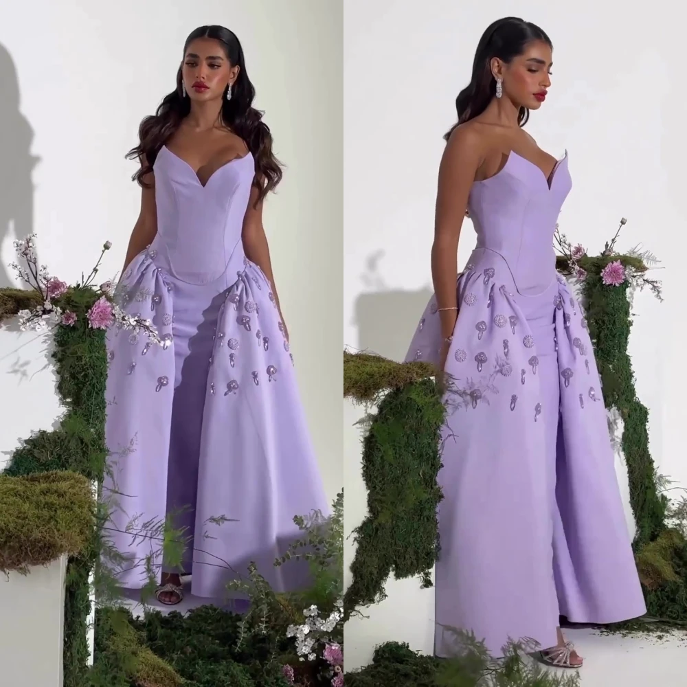 Vestido de baile sem alças com apliques de cetim, vestidos longos para baile e aniversário, Arábia Saudita e baile, ocasião sob medida