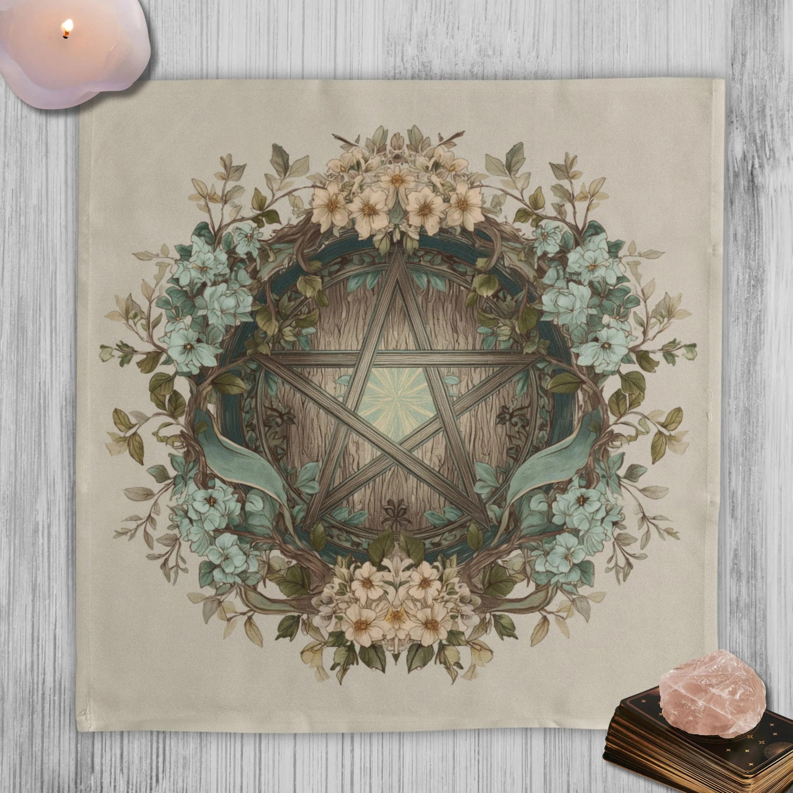 VIKAMA Gentle Flower Pentagram Tablecloth Forest Fresh Witch Altar Cloth Tarot Divination Table Cloth Tarot Card Tablecloth
