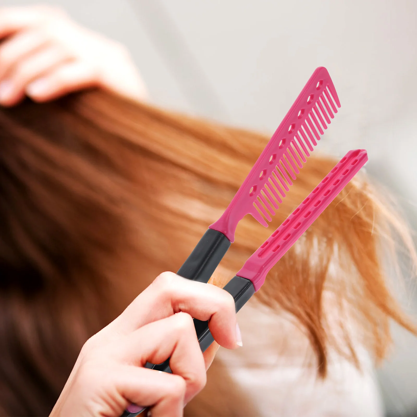 

Straightening Comb Hair Straightener V-shaped Foldable Salon Home Use Purple Durable Plastic Lightweight Easy to Hold