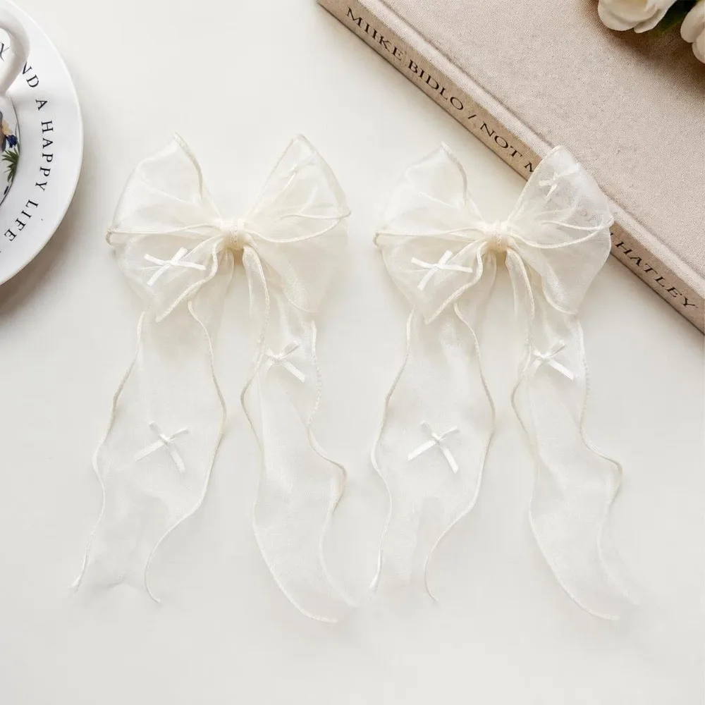 1 Pair French Headwear Long Tail Hair Clip Hair Accessories Lightweight Ribbon Hairpins French Style Chiffon Hair Accessories