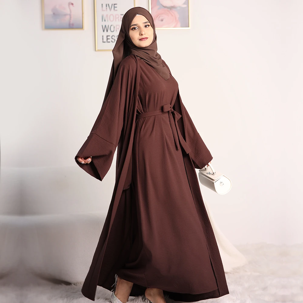 Vestido sem mangas interior definido para mulheres muçulmanas, Abaya, Kimono, Dubai, Turquia, Kaftan, Eid Ramadan, Jalabiya, Caftan Robe, 2 PCs