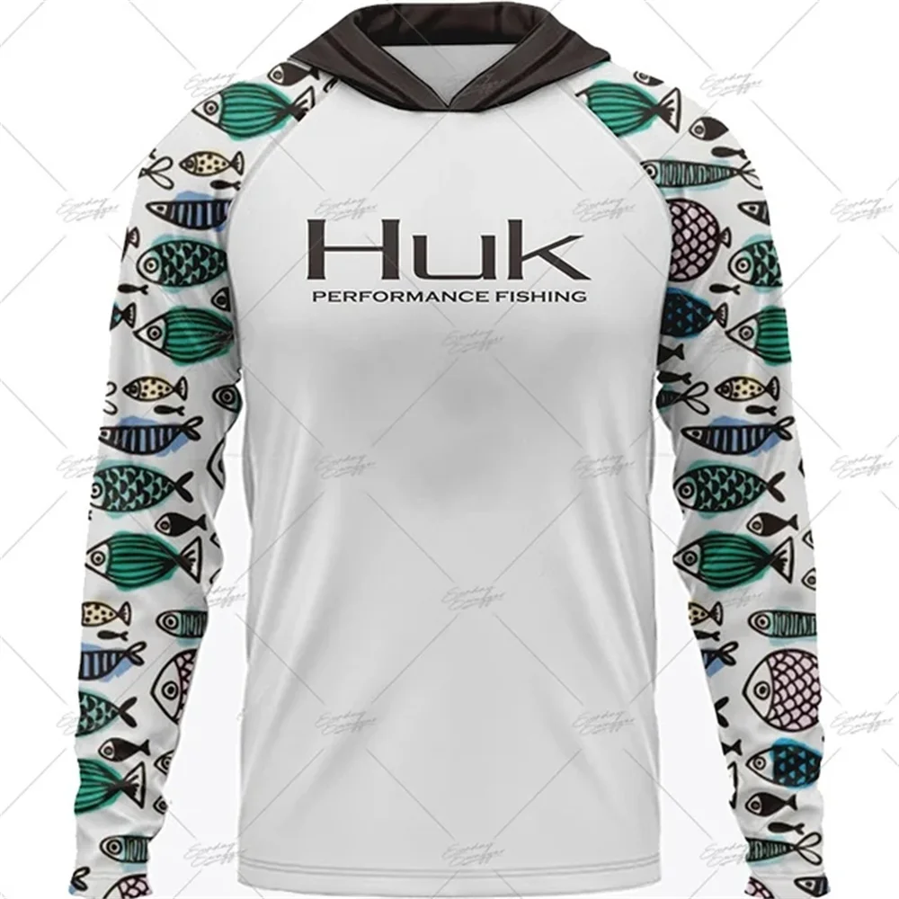 HUK Hooded Fishing Shirts Upf 50 Long Sleeve T Shirt Sun Protection Fishing Clothing Breathable Fishing Hoodies Camisa De Pesca