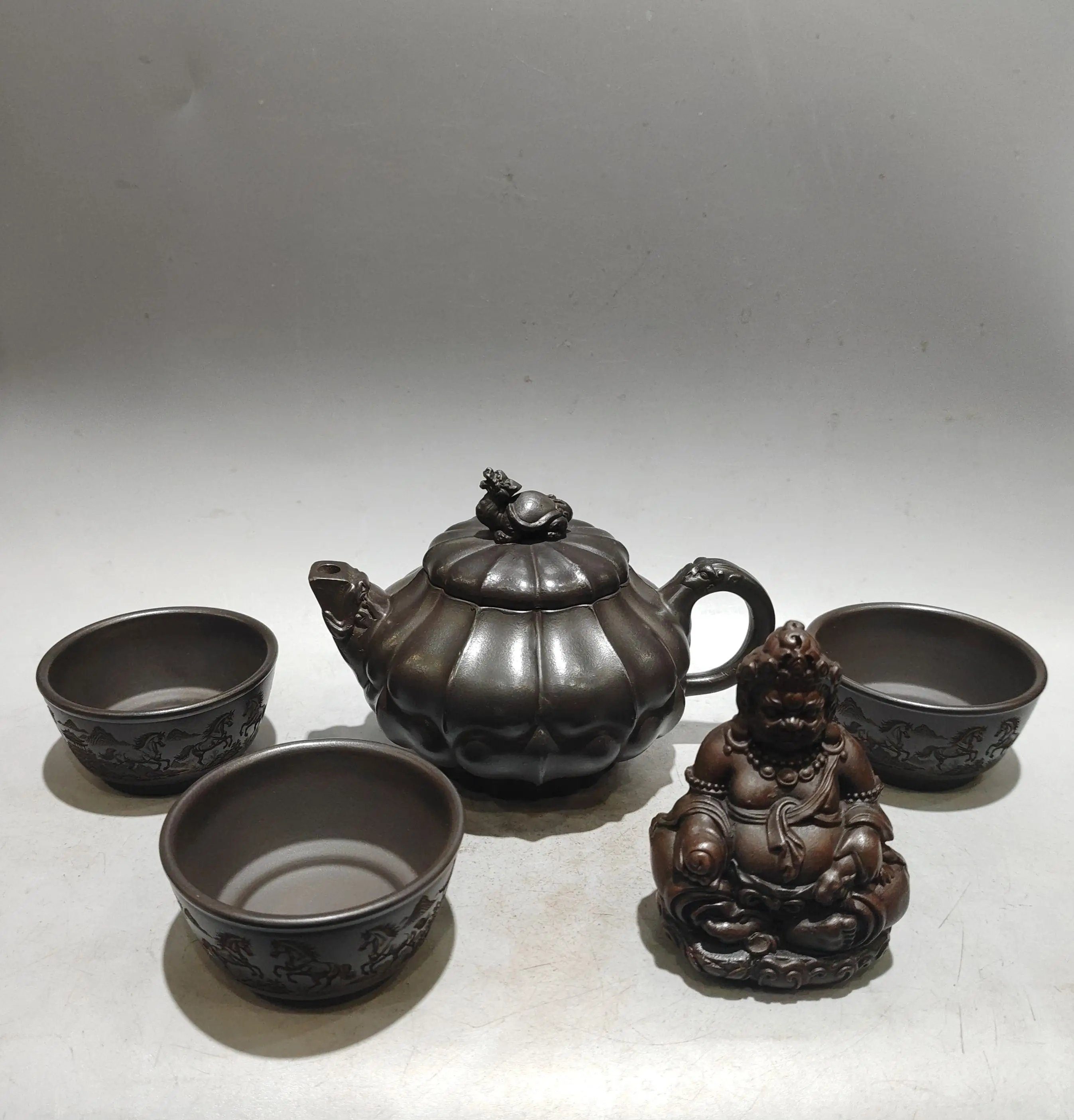 Yixing Teapot Purple Clay Pot Tendon texture Dragon Turtle Pot 3 tea cups Yellow God of Wealth Buddha Kettle Teapot Pot