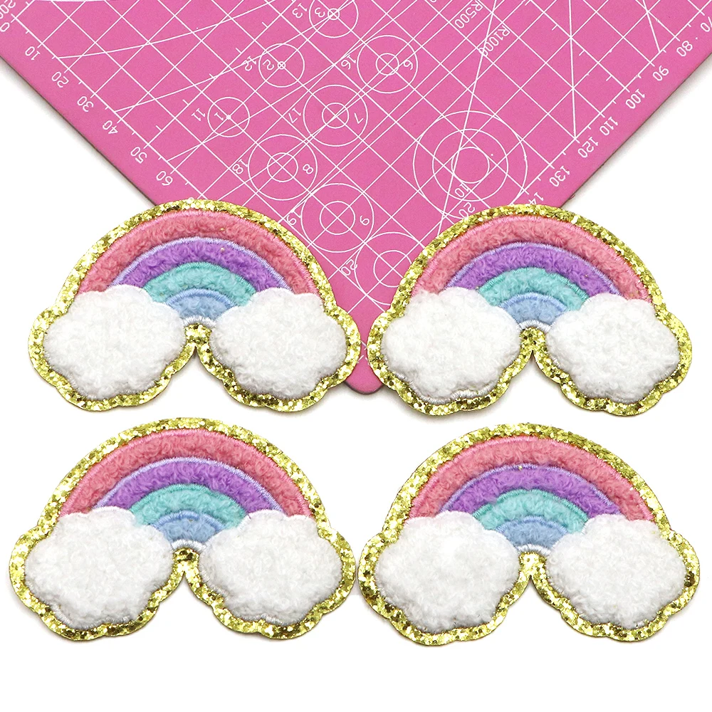Neue 1PC Rosa Regenbogen Chenille Eisen Auf Gestickte Patchon Kleidung DIY Bügeln Applikationen Patch Für Kleidung Jacke Streifen – Detail 3