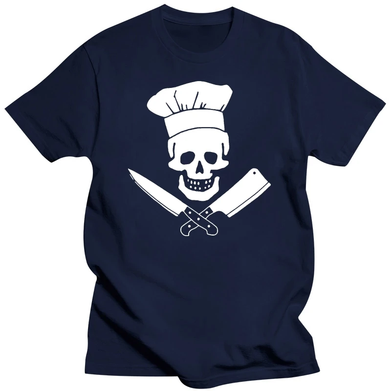 Funny Chef T Shirt Butcher Culinary Chef Skull with Knives Graphics Tee Shirt Worlds Best Cook Ever Apron Hat Pirate Men Tops