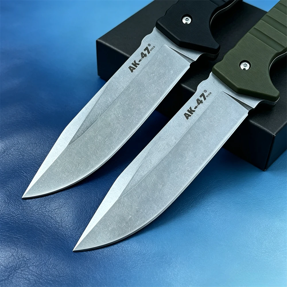AK-47 Fixed Blade Knife High Hardness 7Cr13Mov Steel Nylon Fiber Handle Outdoor Straight EDC Tool for Camping Hiking Wilderness