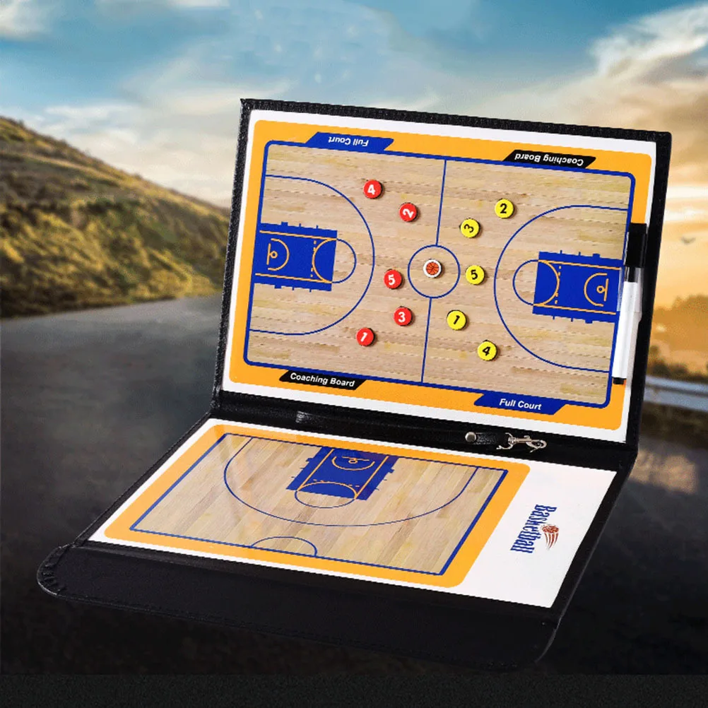 Magnetic Basketball Coaching Board Two Sided Reusable Dry Erase Clipboard PU Cover Double Court Diagram Marker Pen
